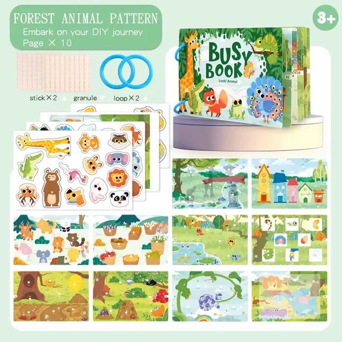 Livre Montessori Silencieux pour Enfants - Livre d'activités avec autocollants pour l'apprentissage 