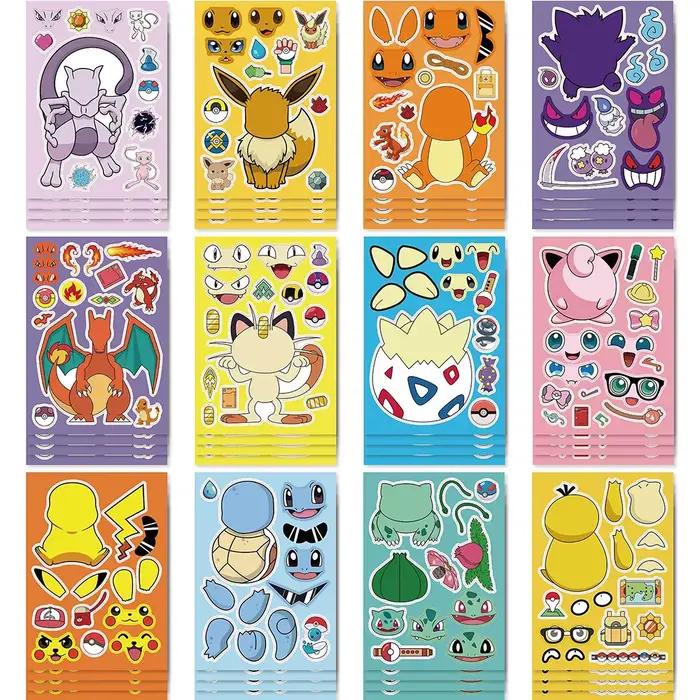 6/8/12/16 feuilles Pokemon Puzzle autocollants enfants faire un visage Pikachu Gengar Anime assemble