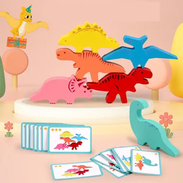 Blocs d'équilibre en bois, jouets pour enfants, construction de dinosaures animaux, jeux de société 