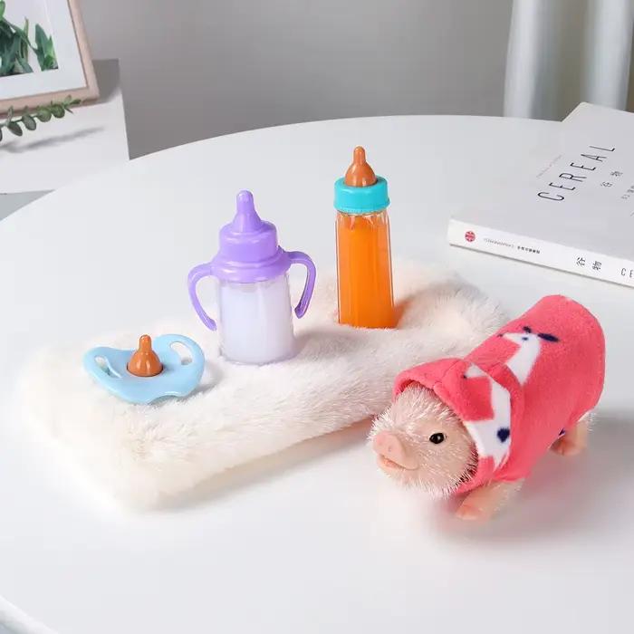 Porcelet en Silicone de 5 pouces, Mini animaux réalistes doux et mignons avec accessoires, poupée co