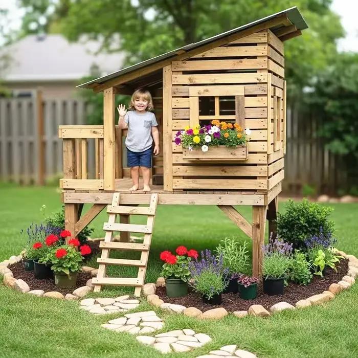 Cabane de jeu en bois pour l'extérieur, petite, avec mur d'escalade, pour la maternelle, la garderie