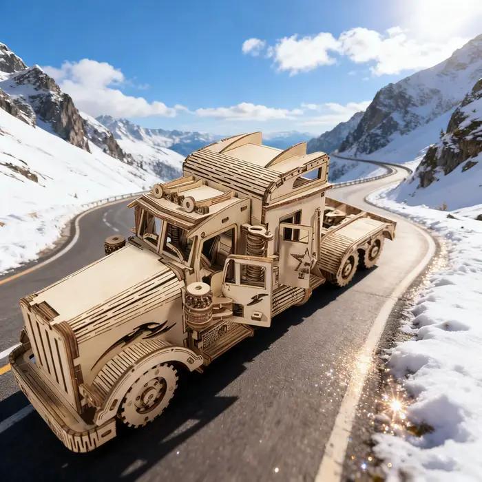 Puzzle 3D en bois, camion semi-remorque, modèle assemblé à la main, jouet créatif pour cadeau d'anni