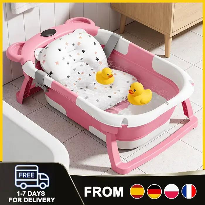 Baignoire pliable pour bébé, accessoires de bain avec thermomètre et tapis de bain, se plie sans eff