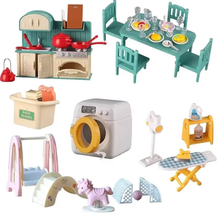 Meubles miniatures forêt, cuisine familiale, jouet, Table à manger, accessoires pour maison de poupé