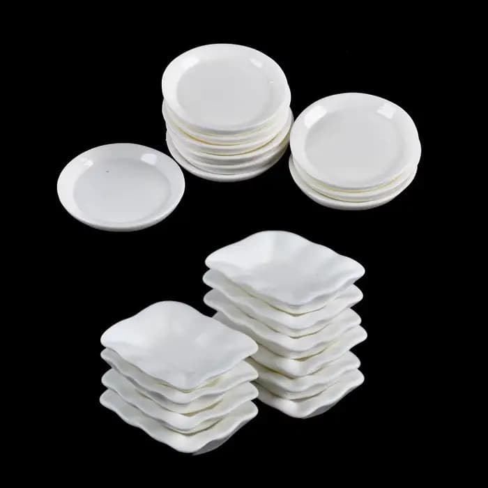Jouets de cuisine pour maison de poupée, plateaux, assiettes, Mini nourriture Durable, plats blancs,