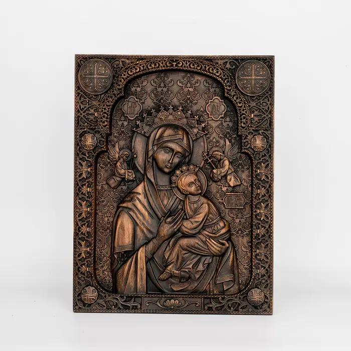Décoration murale sculptée en bois de Notre-Dame du Perpétuel Secours, articles religieux catholique