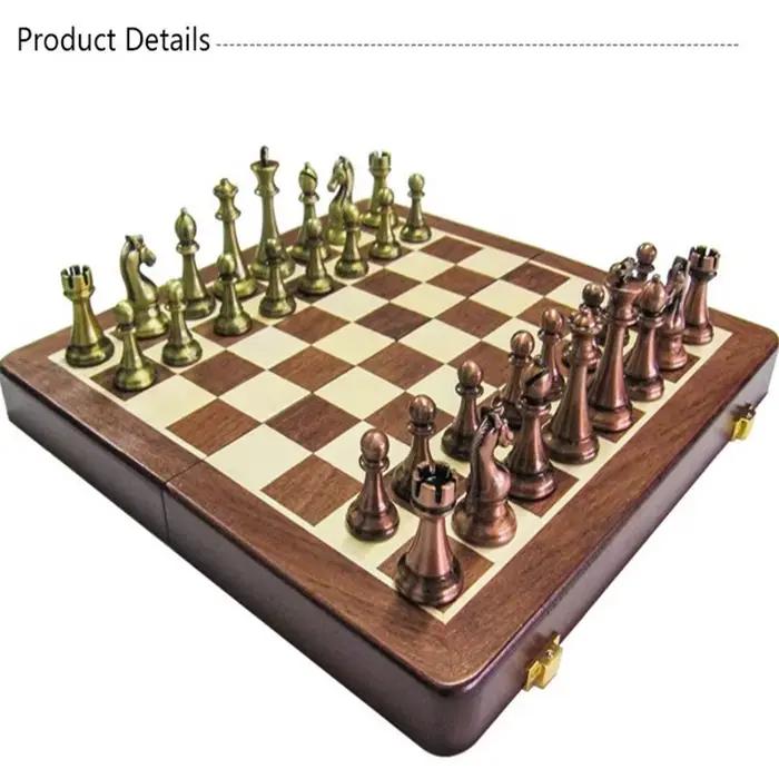 Classique En Alliage de Zinc Pièces D'échecs En Bois Échiquier Jeu D'échecs Ensemble Avec Roi Hauteu