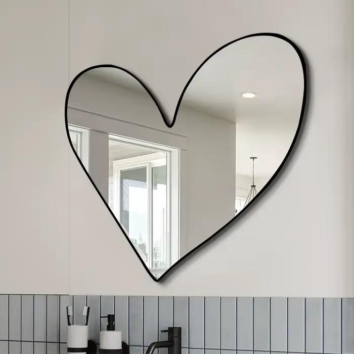 Miroir De maquillage noir femmes coeur irrégulier miroir esthétique dortoir créatif Cool Espejos De 