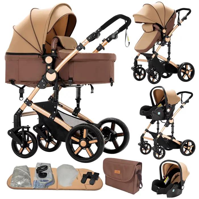 Poussette système de voyage pour bébé avec couffin, siège auto et cadre léger – Pliage à une seule t