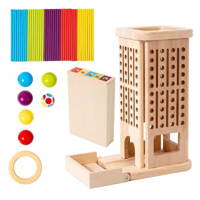 Tour de jeu en bois Montessori, jouet avec bâtons, dés, développement de la motricité, bâton de comp