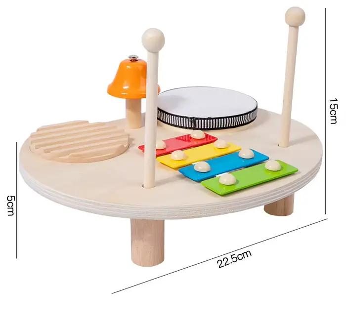 Jouets de Table musicale en bois pour bébés enfants, ensemble de secoueur de tambour Xylophone, joue