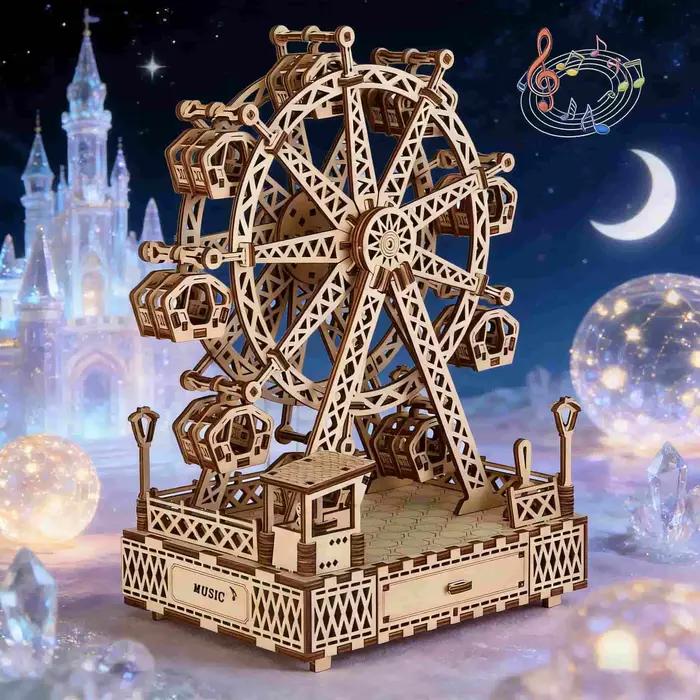 Boîtes à musique en forme de grande roue, puzzles en bois 3D, jouets musicaux, kits d'assemblage DIY