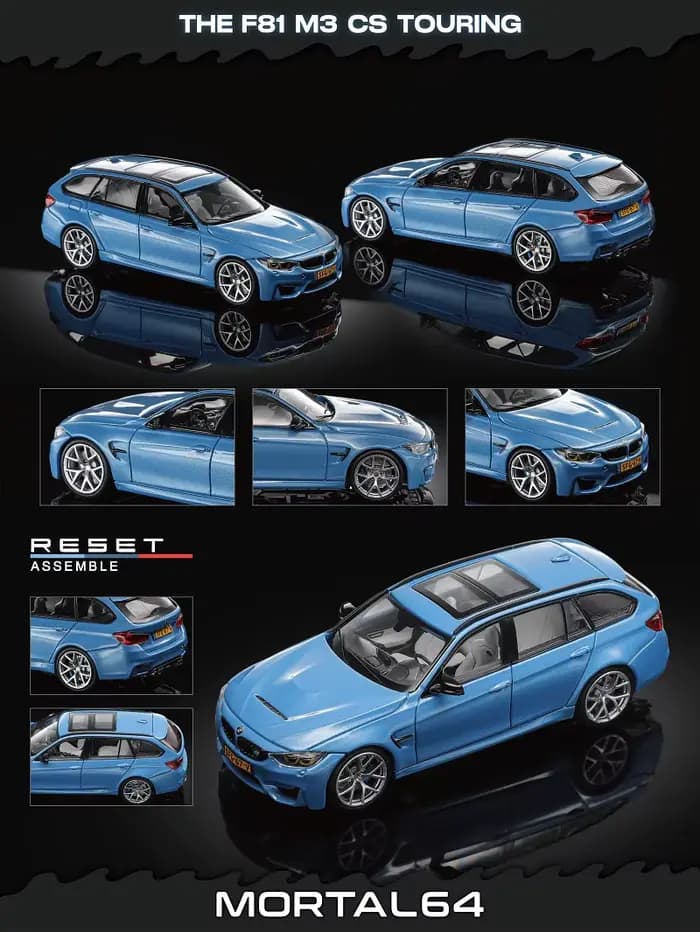 Mortal 1:64 M3 F81 Voiture miniature en métal blanc/bleu