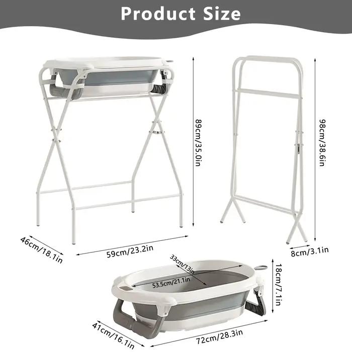 Baignoire bébé 3 en 1 avec support, baignoire pliable pour bébé de la naissance à la petite enfance 