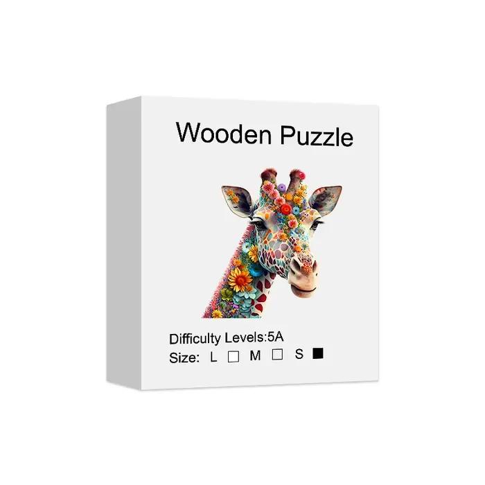 Puzzle en bois de girafe de fleur, jouet intellectuel de puzzle magique de grande difficulté, cadeau