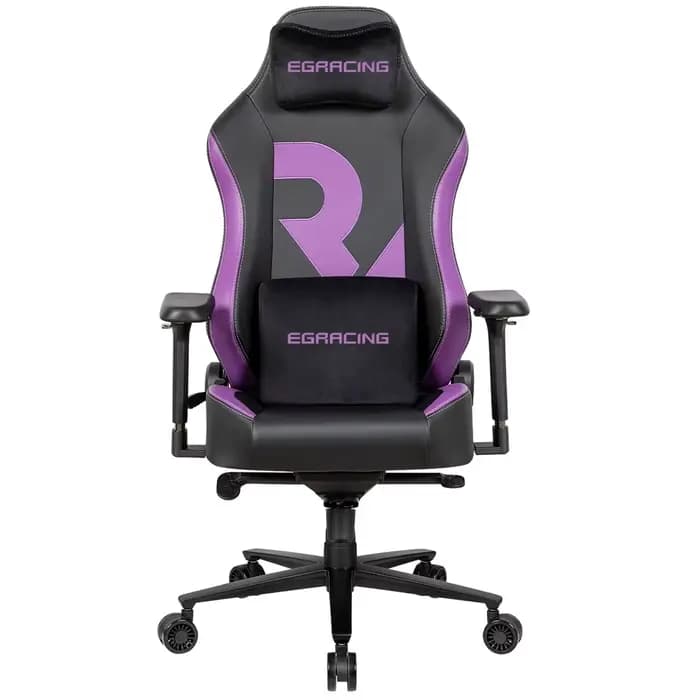 Chaise de gaming confortable violette et noire avec support lombaire, grande taille, pour PC