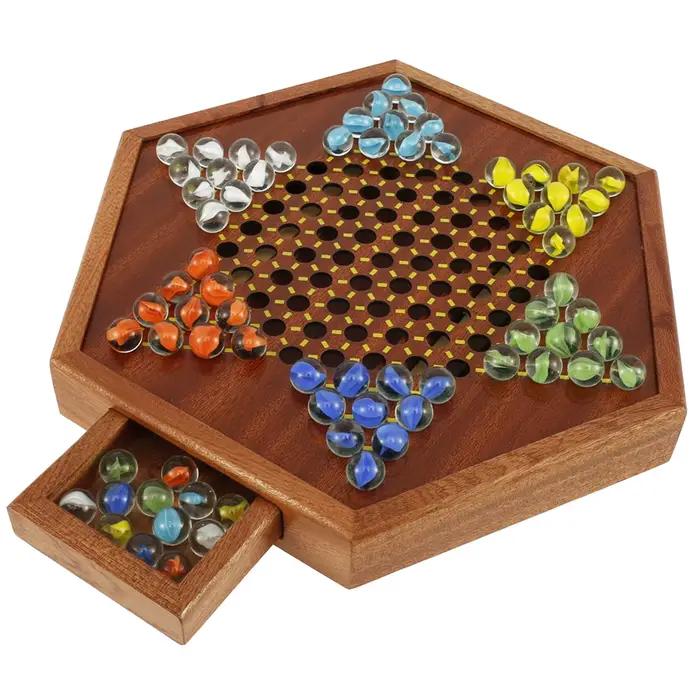 IkFun-Jeu de dames chinoises en bois, avec des wers de proximité et 72 verres colorés, pour la famil