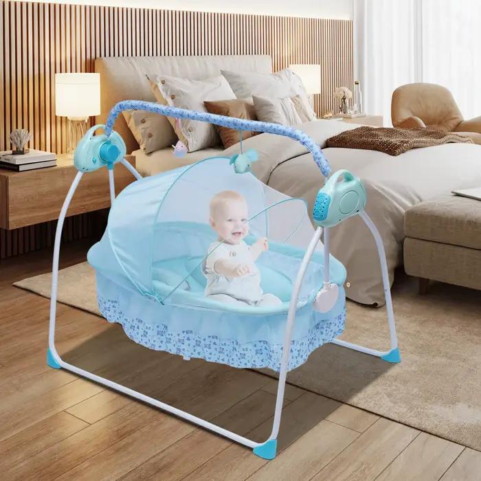 Berceau à bascule pour bébé, berceau électrique avec télécommande, lit pliable à 5 vitesses avec mus