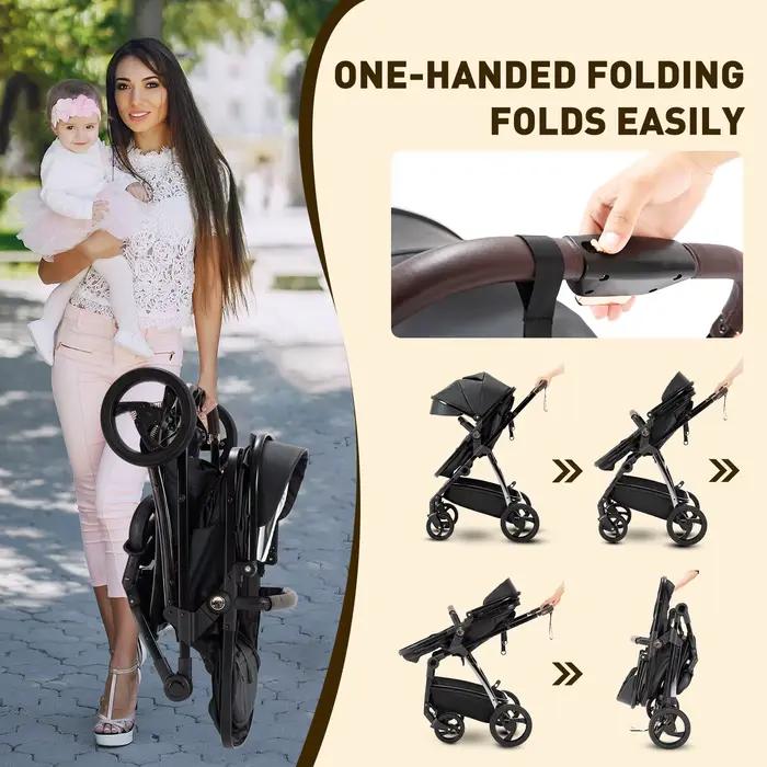 Poussette 3 en 1 pour bébé, poussette de voyage luxueuse et portable, poussette pliable haute, cadre