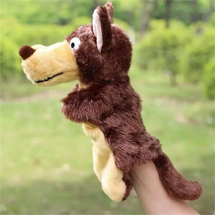 Marionnette à main en forme d'animal, jouet en peluche, beurre à la main, poupées racontant des hist
