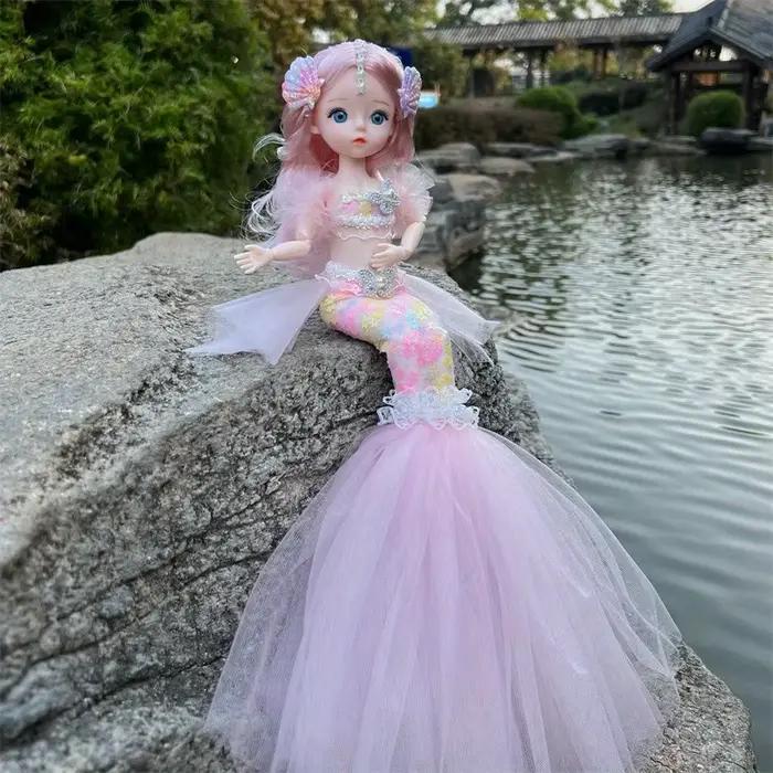45 cm/17.72 pouces sirène poupée fille jouet yeux bleus enfants princesse poupée robe de mariée poup