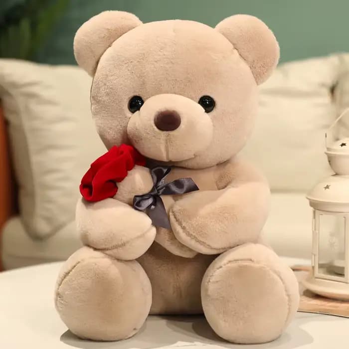 Ours en peluche Kawaii avec roses, poupée en peluche douce, cadeau romantique pour amoureux, décorat