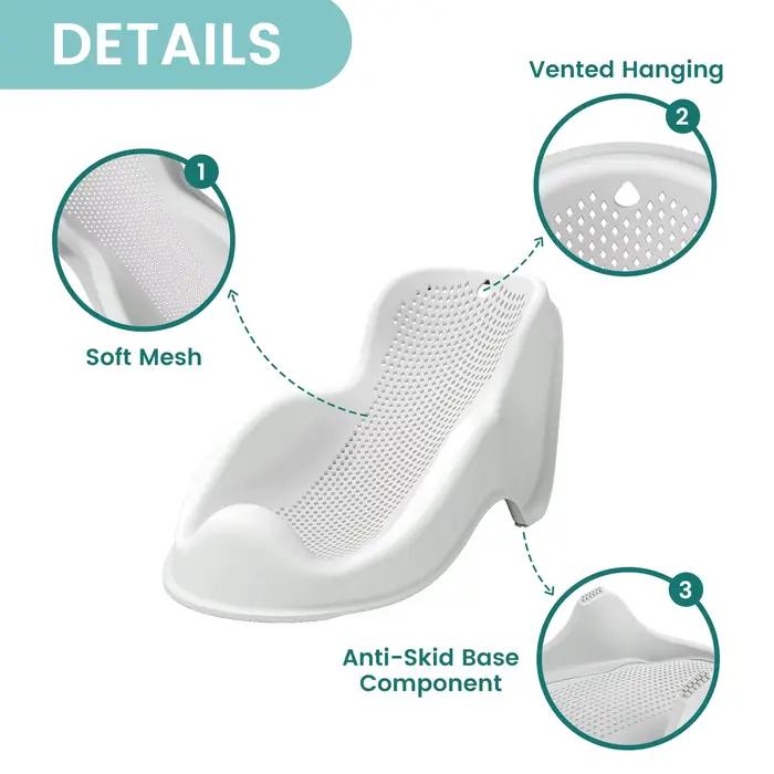 Support de bain doux pour bébés nouveau-nés - Siège de bain ergonomique, facile à nettoyer et confor