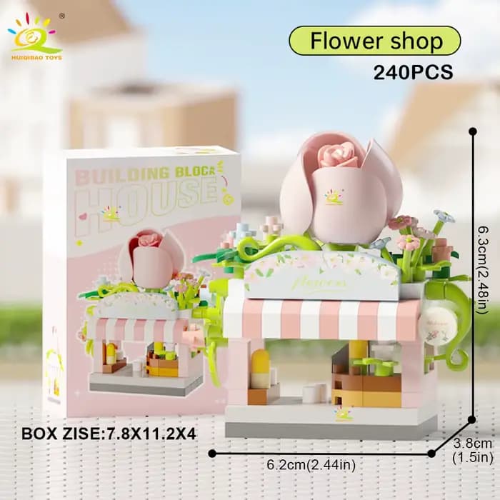HUIQIBAO MOC Street Shop modèle Micro bloc de construction Burger fleur frite modèle Mini brique jou
