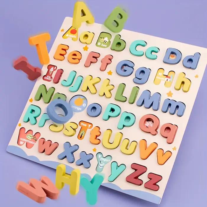 Puzzle éducatif Abc en bois, boîtier supérieur et boîtier inférieur, lettres pour cadeaux d'annivers