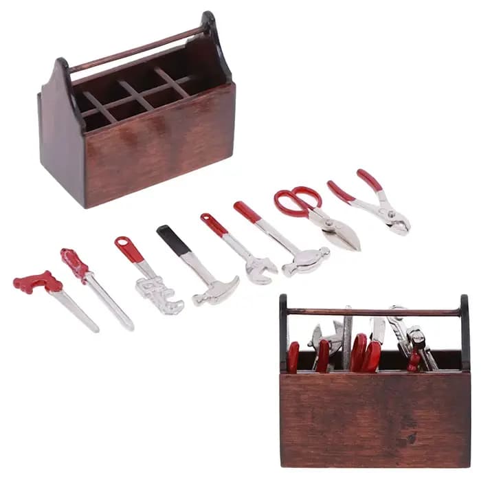 Boîte à outils Miniature pour maison de poupée 1:12, ensembles d'outils faits à la main, modèle acce