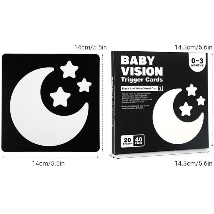 Cartes de Stimulation de Vision pour bébé Montessori de 0 à 12 mois, cartes contrastées noires et bl