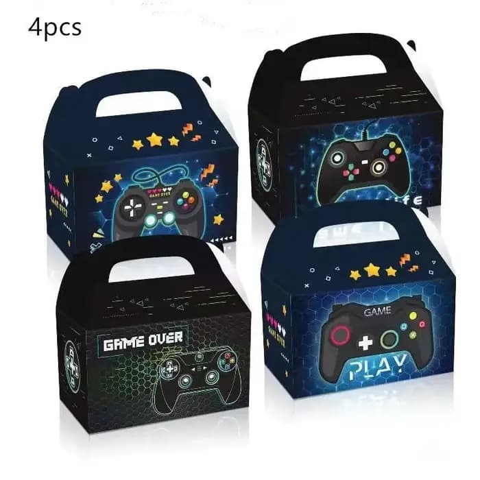 Ensemble de fête sur le thème du jeu vidéo, design arcade rétro, avec motif de contrôleur, adapté à 