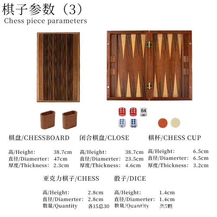 Jeu de backgammon multi-tailles en bois massif, acajou de qualité supérieure avec placage en bois ma