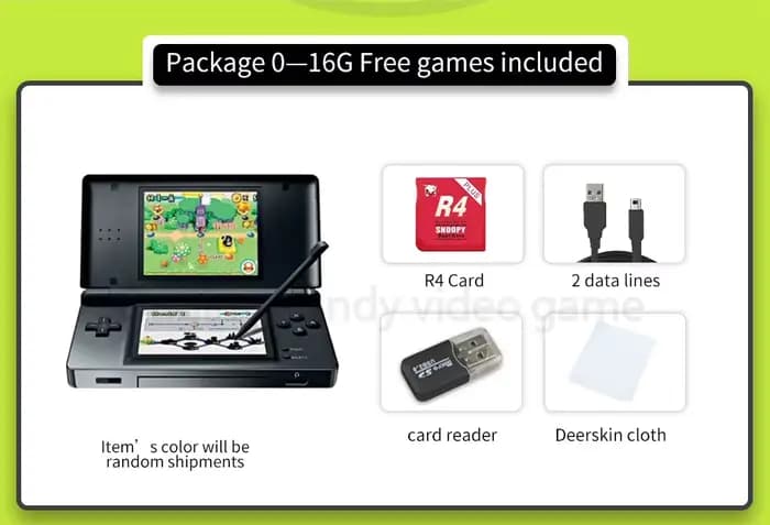 DSlite – Console de jeu originale d'occasion, avec carte mémoire R4 + 32 go, 1000 jeux gratuits incl