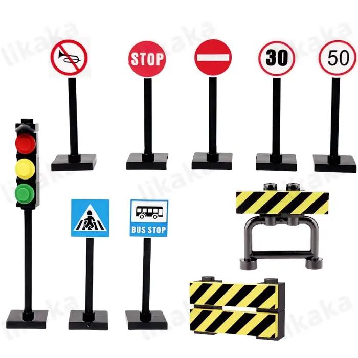 MOC – blocs de construction de panneaux de signalisation routière de ville, jouets, blocs de circula