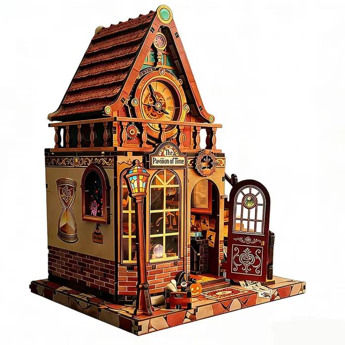 Nouvelle maison de poupée en bois, modèle miniature Time Pavilion avec kit de meubles, jouet à assem