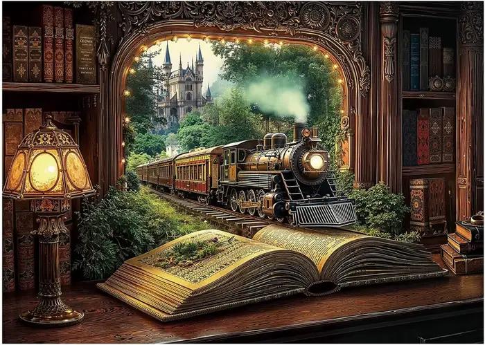 Puzzle pour adultes, Train, livre de forêt, 1000/500/300/120 pièces, Puzzle de paysage, cadeau d'ann