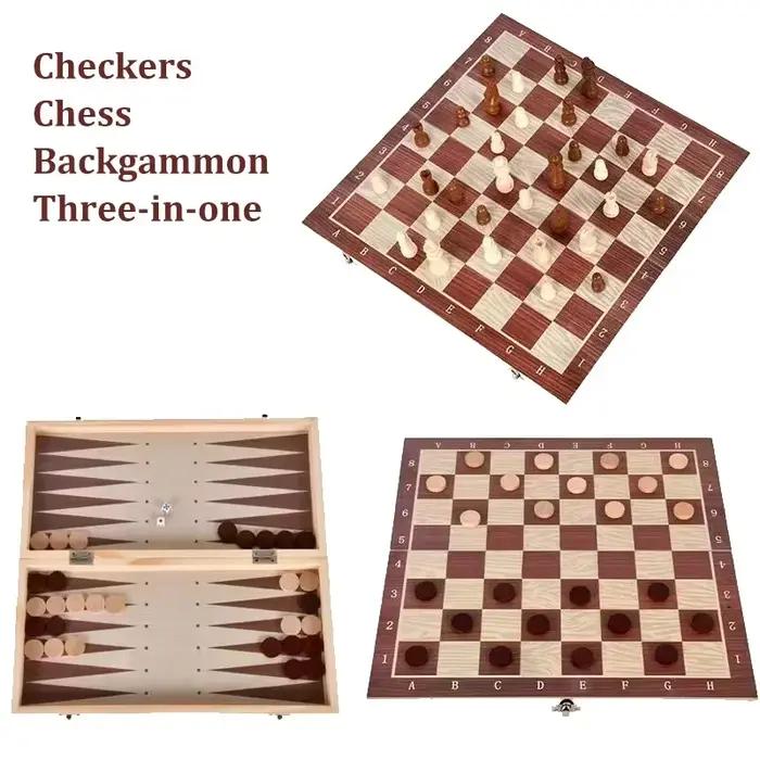 Nouvel ensemble de jeux de société 3 en 1 en bois (damiers, backgammon, échecs), jeux de voyage avec