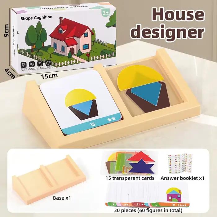 Jeu de logique sur la conception de maisons, jouets Montessori, formes géométriques créatives, imagi