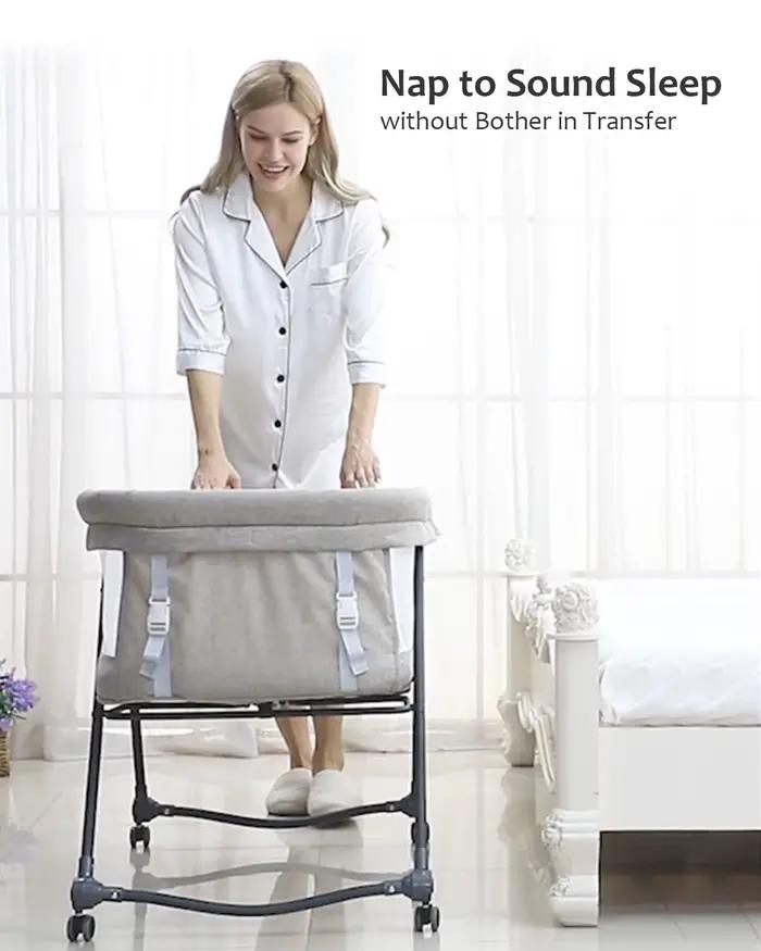 Lit de voyage Baby Grab-and-go avec matelas et roues silencieuses, berceau à bascule convertible, XY