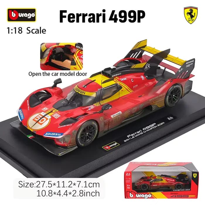 Bburago 1:18 La dernière édition complète de la voiture de course Ferrari 499P, modèles de voitures 