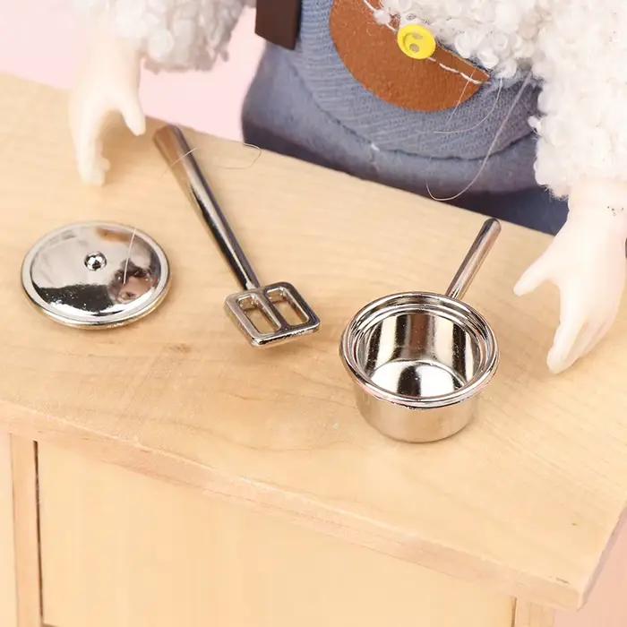 Miniature Metal Mini Pot Set, Butter House Kitchen Furnitures, Cookware Pans, Food Toys Set, DIY Sce