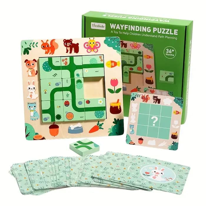 Puzzle de découverte de route en bois pour enfants, jeux de société d'entraînement à la pensée logiq