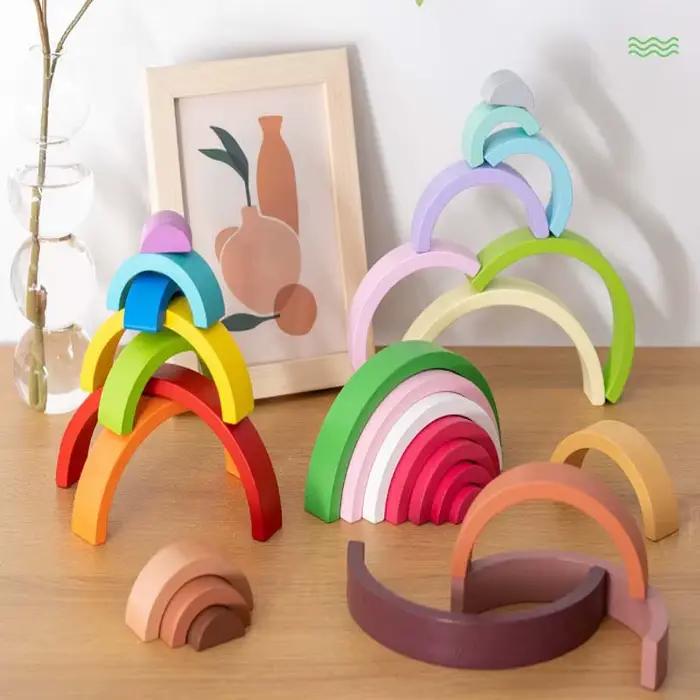 Nouveaux enfants Montessori arc pont arc-en-ciel blocs de construction jouets en bois bébé éducation