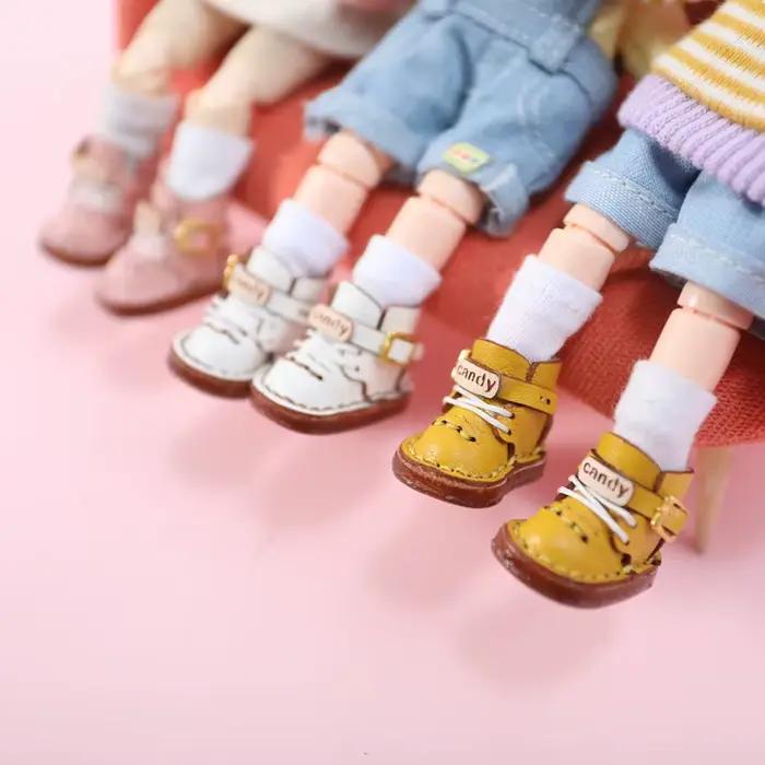 Chaussures de poupée Ob11, bottes Martin à la mode, bottes Holala en cuir de vache faites à la main 