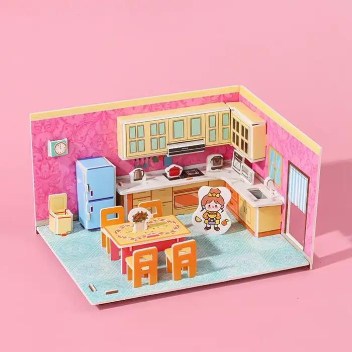 Artisanat en papier modèle 3D chambre modèle Puzzle jouets cuisine chambre 3D chambre carton salon s