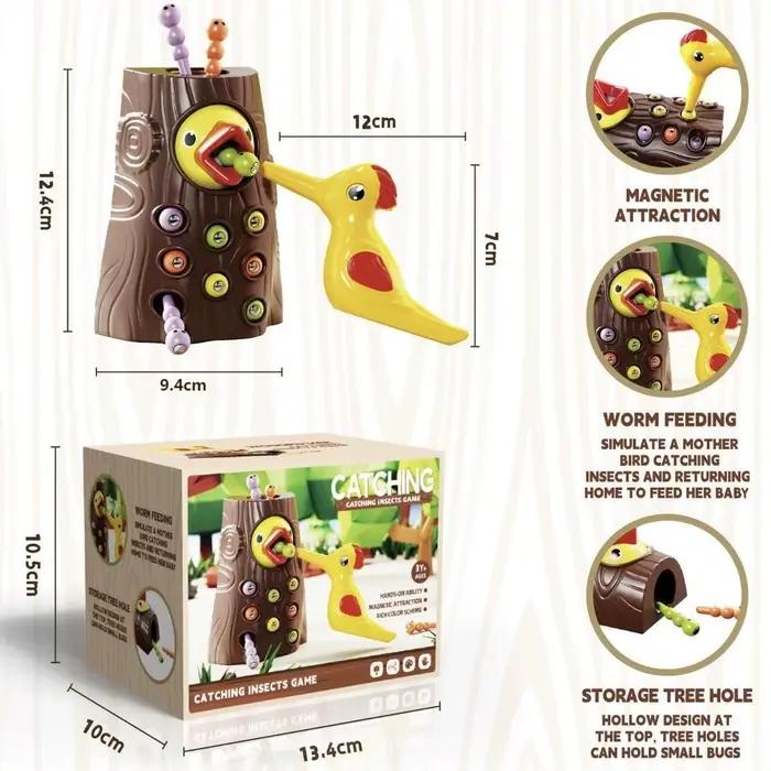 Jouets éducatifs Montessori : Jeu de attraper les vers en bois, jeux magnétiques pour tout-petits, d
