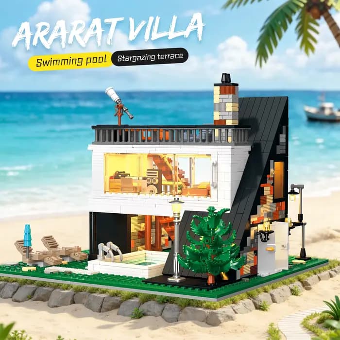 ARARAT VILLA Piscine Terrasse pour observer les étoiles Modèle de rue MOC Puzzles Architecture Assem
