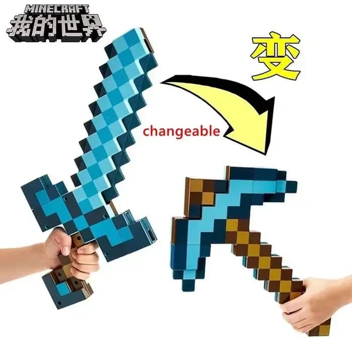 2025 Minecrafte jeu mon monde épée et pioche 2-en-1 modèle d'arme Arches haches pelle Transformable 