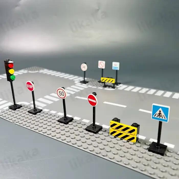 MOC – blocs de construction de panneaux de signalisation routière de ville, jouets, blocs de circula